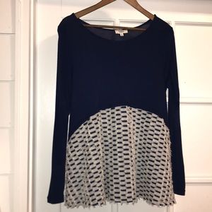 Hayden LA Blue & Cream Fringe Top B2